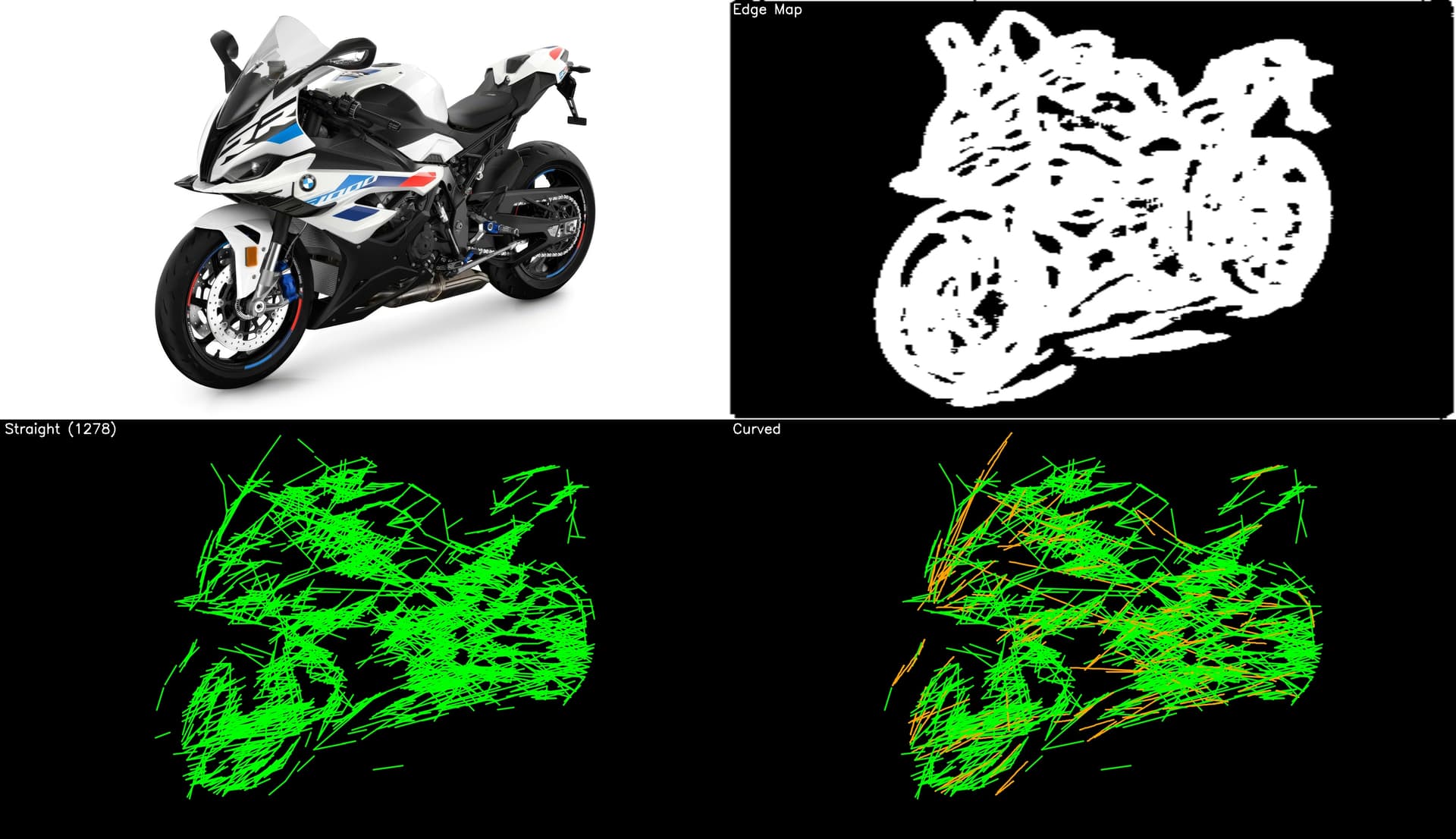 Curve detection debug output showing the algorithmic line extraction process