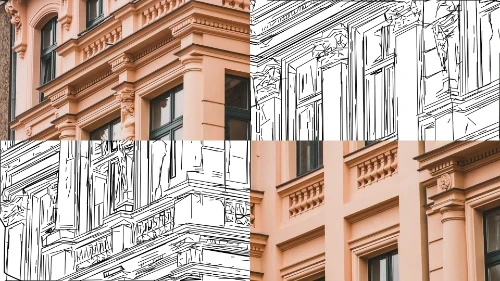 Architecture illustration example from a building photo.