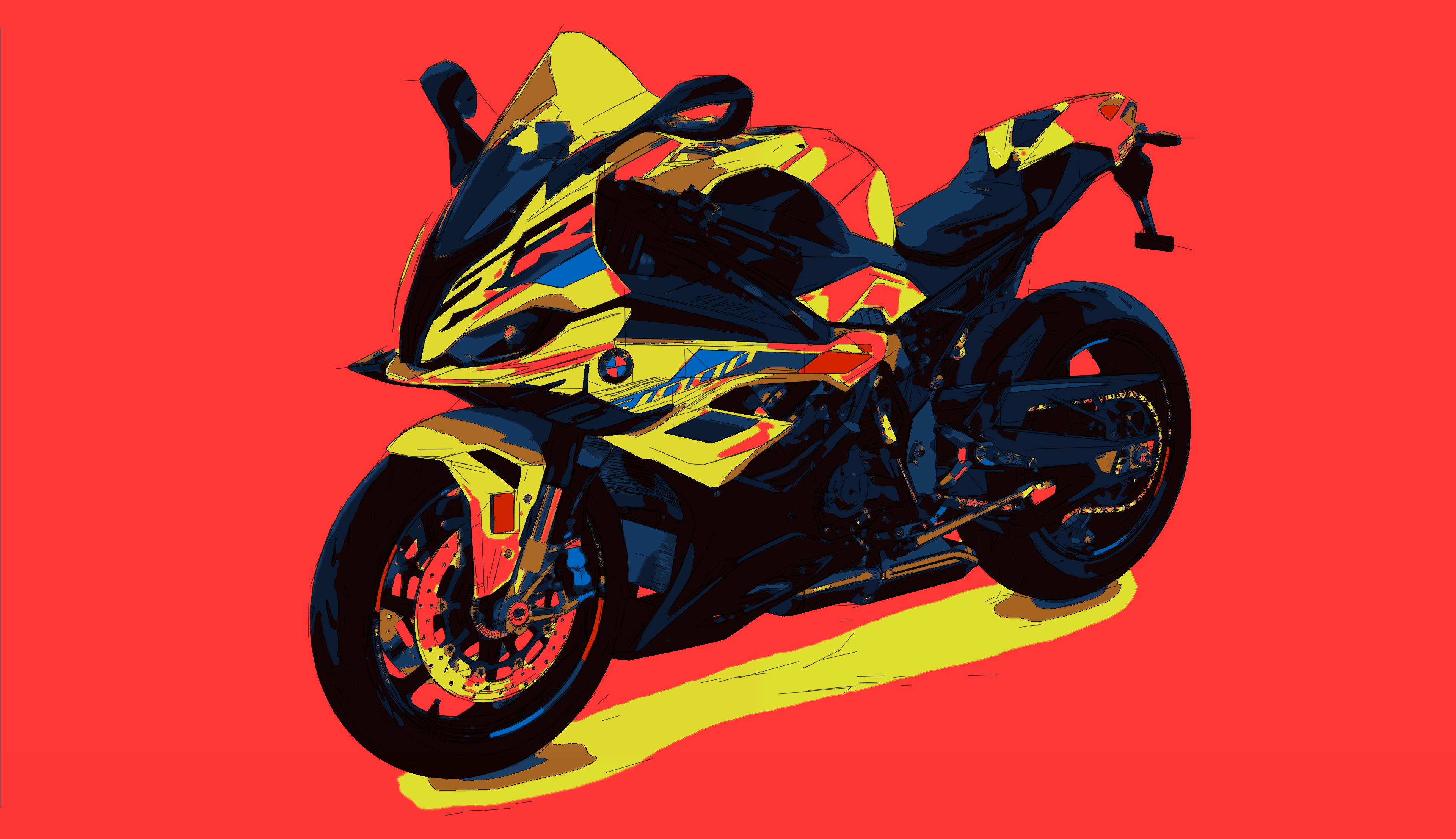 Technická perokresba motocyklu vytvořená z fotografie pomocí vektorizačního motoru